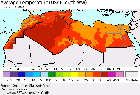 North Africa Average Temperature (USAF 557th WW) Thematic Map For 7/10/2023 - 7/16/2023
