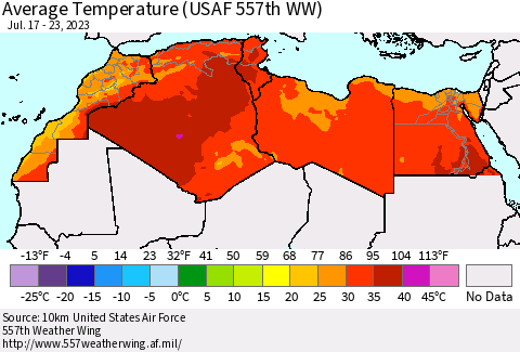 North Africa Average Temperature (USAF 557th WW) Thematic Map For 7/17/2023 - 7/23/2023