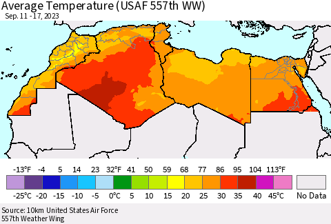 North Africa Average Temperature (USAF 557th WW) Thematic Map For 9/11/2023 - 9/17/2023