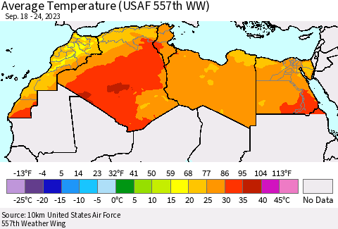 North Africa Average Temperature (USAF 557th WW) Thematic Map For 9/18/2023 - 9/24/2023
