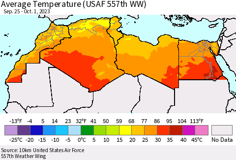 North Africa Average Temperature (USAF 557th WW) Thematic Map For 9/25/2023 - 10/1/2023