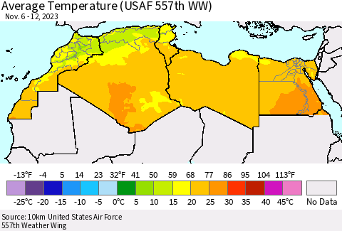 North Africa Average Temperature (USAF 557th WW) Thematic Map For 11/6/2023 - 11/12/2023