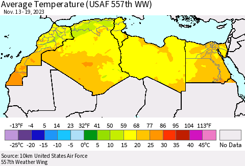 North Africa Average Temperature (USAF 557th WW) Thematic Map For 11/13/2023 - 11/19/2023