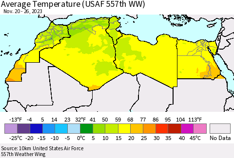 North Africa Average Temperature (USAF 557th WW) Thematic Map For 11/20/2023 - 11/26/2023