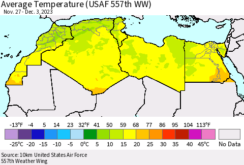 North Africa Average Temperature (USAF 557th WW) Thematic Map For 11/27/2023 - 12/3/2023
