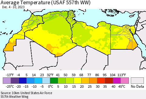 North Africa Average Temperature (USAF 557th WW) Thematic Map For 12/4/2023 - 12/10/2023
