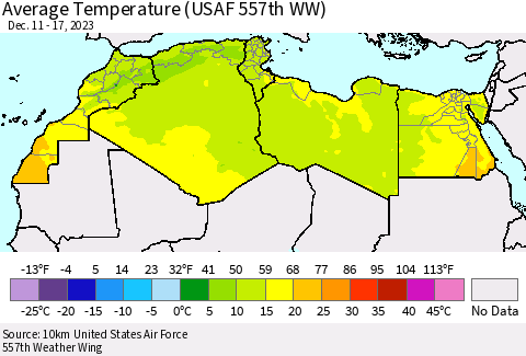 North Africa Average Temperature (USAF 557th WW) Thematic Map For 12/11/2023 - 12/17/2023