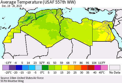 North Africa Average Temperature (USAF 557th WW) Thematic Map For 12/18/2023 - 12/24/2023