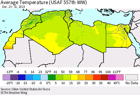 North Africa Average Temperature (USAF 557th WW) Thematic Map For 12/25/2023 - 12/31/2023