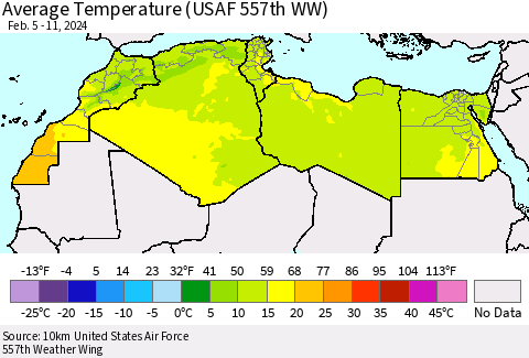 North Africa Average Temperature (USAF 557th WW) Thematic Map For 2/5/2024 - 2/11/2024
