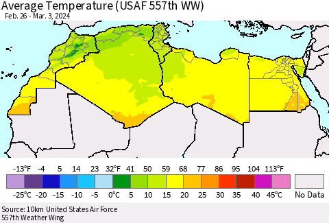 North Africa Average Temperature (USAF 557th WW) Thematic Map For 2/26/2024 - 3/3/2024