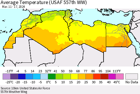 North Africa Average Temperature (USAF 557th WW) Thematic Map For 3/11/2024 - 3/17/2024
