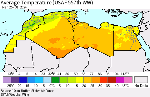 North Africa Average Temperature (USAF 557th WW) Thematic Map For 3/25/2024 - 3/31/2024
