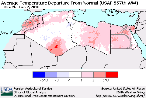 North Africa Average Temperature Departure from Normal (USAF 557th WW) Thematic Map For 11/26/2018 - 12/2/2018