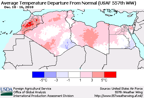 North Africa Average Temperature Departure from Normal (USAF 557th WW) Thematic Map For 12/10/2018 - 12/16/2018