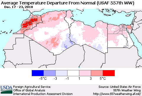North Africa Average Temperature Departure from Normal (USAF 557th WW) Thematic Map For 12/17/2018 - 12/23/2018