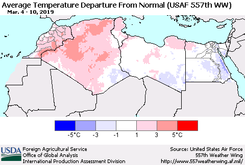 North Africa Average Temperature Departure from Normal (USAF 557th WW) Thematic Map For 3/4/2019 - 3/10/2019