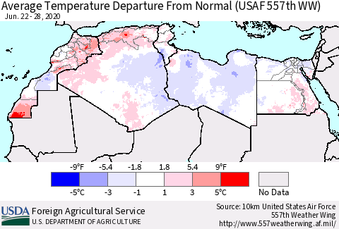 North Africa Average Temperature Departure from Normal (USAF 557th WW) Thematic Map For 6/22/2020 - 6/28/2020