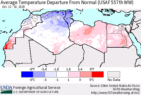 North Africa Average Temperature Departure from Normal (USAF 557th WW) Thematic Map For 10/12/2020 - 10/18/2020