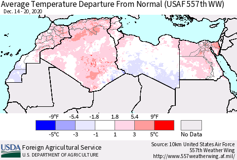 North Africa Average Temperature Departure from Normal (USAF 557th WW) Thematic Map For 12/14/2020 - 12/20/2020