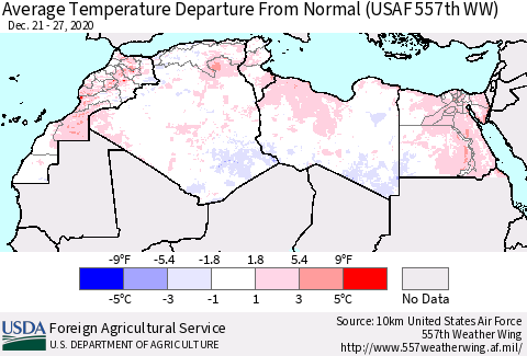 North Africa Average Temperature Departure from Normal (USAF 557th WW) Thematic Map For 12/21/2020 - 12/27/2020