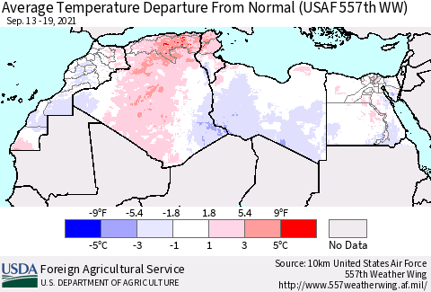 North Africa Average Temperature Departure from Normal (USAF 557th WW) Thematic Map For 9/13/2021 - 9/19/2021