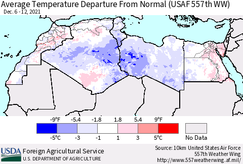 North Africa Average Temperature Departure from Normal (USAF 557th WW) Thematic Map For 12/6/2021 - 12/12/2021
