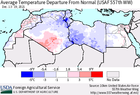 North Africa Average Temperature Departure from Normal (USAF 557th WW) Thematic Map For 12/13/2021 - 12/19/2021