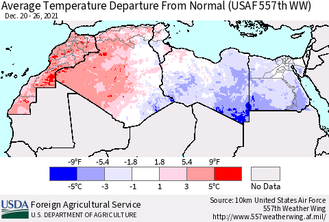 North Africa Average Temperature Departure from Normal (USAF 557th WW) Thematic Map For 12/20/2021 - 12/26/2021