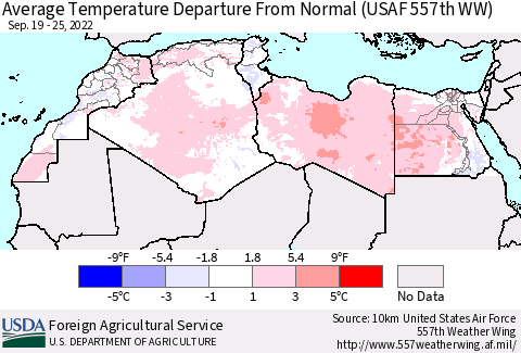North Africa Average Temperature Departure from Normal (USAF 557th WW) Thematic Map For 9/19/2022 - 9/25/2022