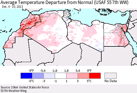 North Africa Average Temperature Departure from Normal (USAF 557th WW) Thematic Map For 12/4/2023 - 12/10/2023