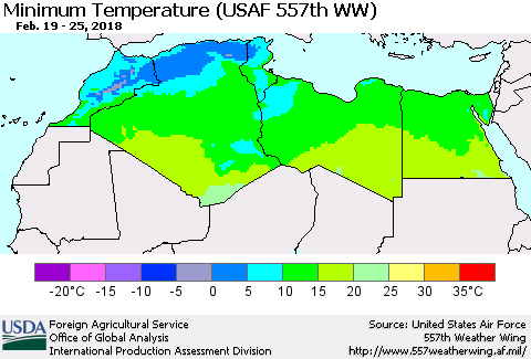 North Africa Mean Minimum Temperature (USAF 557th WW) Thematic Map For 2/19/2018 - 2/25/2018