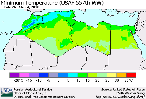 North Africa Mean Minimum Temperature (USAF 557th WW) Thematic Map For 2/26/2018 - 3/4/2018