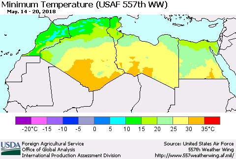 North Africa Mean Minimum Temperature (USAF 557th WW) Thematic Map For 5/14/2018 - 5/20/2018