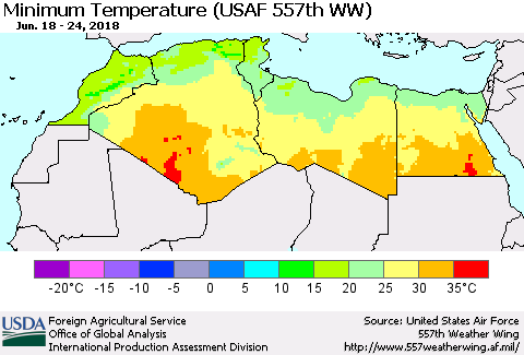 North Africa Mean Minimum Temperature (USAF 557th WW) Thematic Map For 6/18/2018 - 6/24/2018