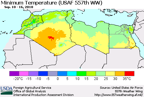 North Africa Mean Minimum Temperature (USAF 557th WW) Thematic Map For 9/10/2018 - 9/16/2018