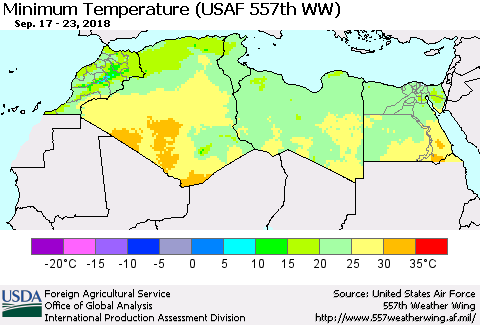 North Africa Mean Minimum Temperature (USAF 557th WW) Thematic Map For 9/17/2018 - 9/23/2018