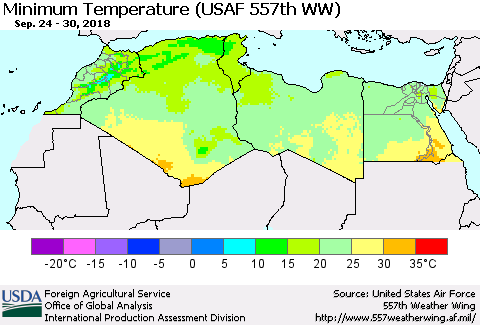 North Africa Mean Minimum Temperature (USAF 557th WW) Thematic Map For 9/24/2018 - 9/30/2018