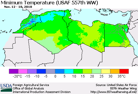 North Africa Mean Minimum Temperature (USAF 557th WW) Thematic Map For 11/12/2018 - 11/18/2018
