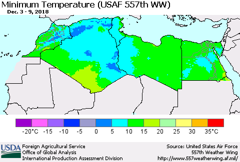 North Africa Mean Minimum Temperature (USAF 557th WW) Thematic Map For 12/3/2018 - 12/9/2018