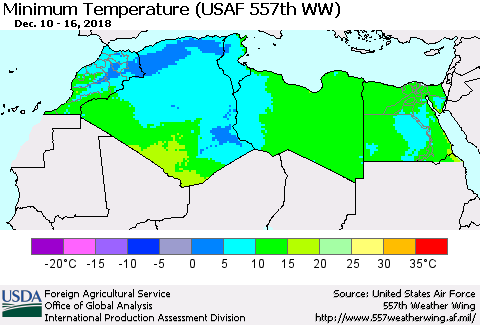 North Africa Mean Minimum Temperature (USAF 557th WW) Thematic Map For 12/10/2018 - 12/16/2018