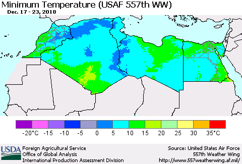 North Africa Mean Minimum Temperature (USAF 557th WW) Thematic Map For 12/17/2018 - 12/23/2018