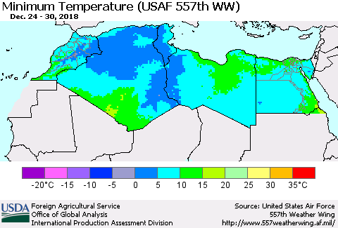 North Africa Mean Minimum Temperature (USAF 557th WW) Thematic Map For 12/24/2018 - 12/30/2018