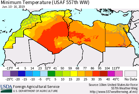 North Africa Mean Minimum Temperature (USAF 557th WW) Thematic Map For 6/10/2019 - 6/16/2019