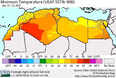 North Africa Mean Minimum Temperature (USAF 557th WW) Thematic Map For 9/16/2019 - 9/22/2019