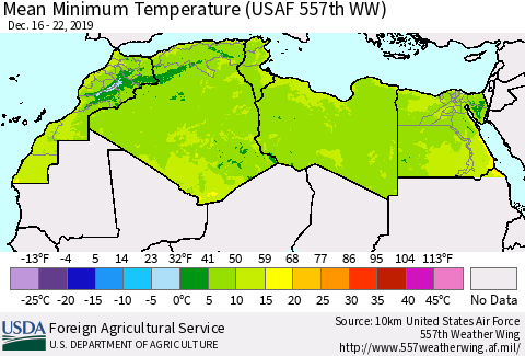 North Africa Mean Minimum Temperature (USAF 557th WW) Thematic Map For 12/16/2019 - 12/22/2019