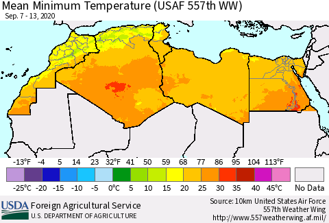 North Africa Mean Minimum Temperature (USAF 557th WW) Thematic Map For 9/7/2020 - 9/13/2020