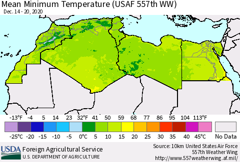 North Africa Mean Minimum Temperature (USAF 557th WW) Thematic Map For 12/14/2020 - 12/20/2020