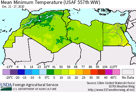 North Africa Mean Minimum Temperature (USAF 557th WW) Thematic Map For 12/21/2020 - 12/27/2020