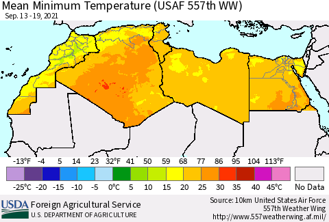 North Africa Mean Minimum Temperature (USAF 557th WW) Thematic Map For 9/13/2021 - 9/19/2021